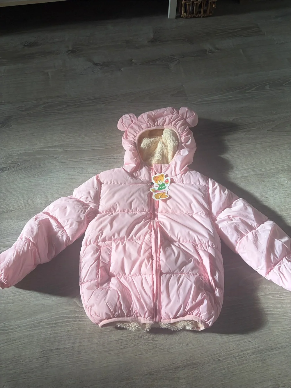 Pink Baby Bear Hooded Puffer Jacket